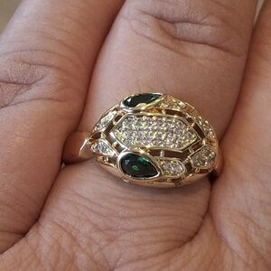 Gold Ring with Green Gemstone Accents - Elegant Women's Jewelry